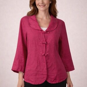Willow Linen Jacket Button Up Pink Made‎ In USA Sz S